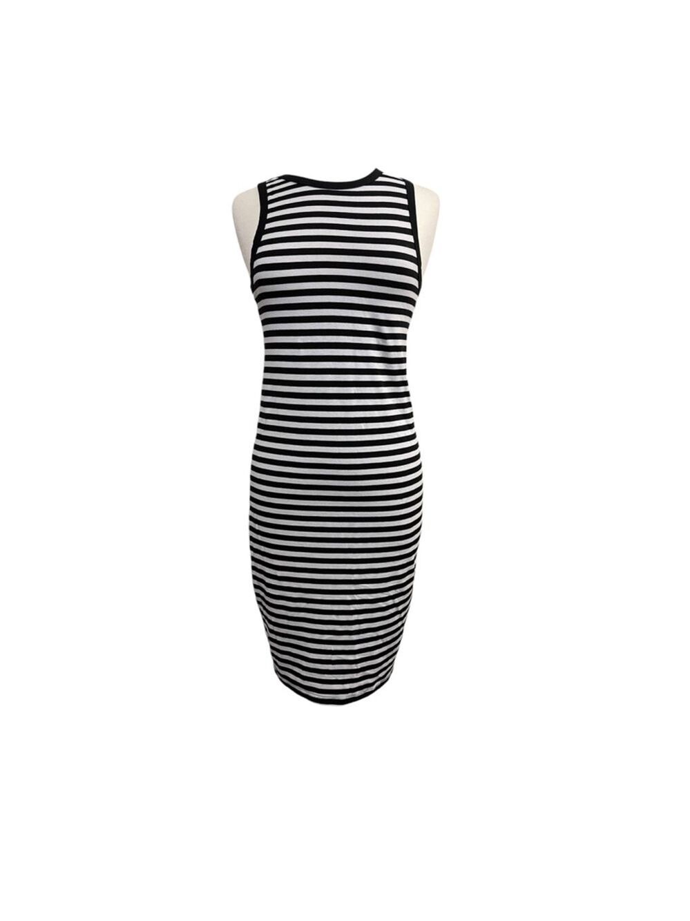 Women's Cotton:On Black & White Striped Dress Size M